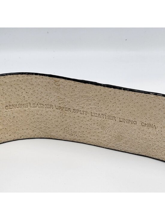 Black Embossed Leather Belt With Silver-Tone Horseshoe Buckle Adjustable Design main image 8